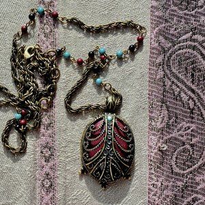 Art Nouveau style Bronze Filigree Cage Pendant Necklace